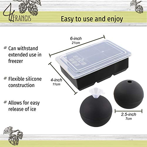 Silicone Ice Cube Mold 6 Cubes 2 Spheres Black - Ice Tray Set Rubber Ice Cube Trays Flexible Ice Mold Food, Drink #TOP3