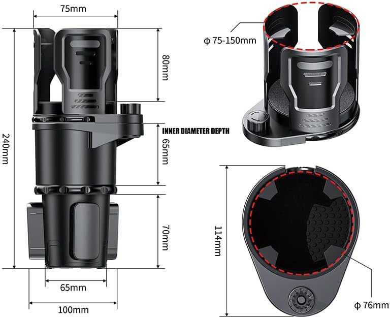 Miniatura 3 de Expansor de portavasos doble, 2 en 1 multifunción para automóvil con cerradura, soporte giratorio de 360 para bebidas con base ajustable, expansor