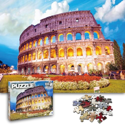 Universal Castle 1000 Pieces Jigsaw Puzzles for Adults Landscape Panorama Italy Sense Photo Classic Impossible Puzzle (Colosseum, Rome Italy)