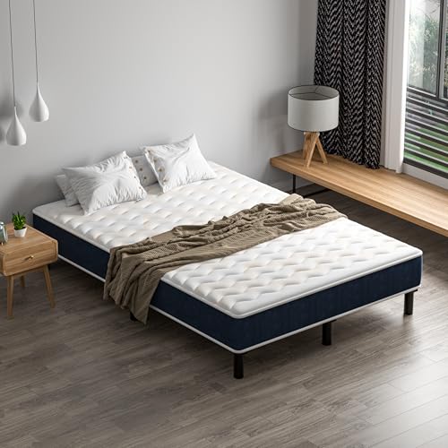 DEWINNER Ensemble Matelas 140 x 200 CM, Matelas en Mousse A Mémoire et Robuste Cadre de lit en Fer avec 9 Pieds, Lit Complet, épaisseur 15cm, Haute résilience et Respirant, 7 Zones Parfaitement logé