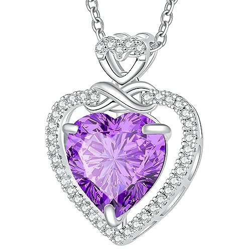 Kraus-Moller Silver Infinity Heart Necklace Gift for Women Crystal Pendant Mom Necklace with Heart Pendant Birthstone Necklace for Women