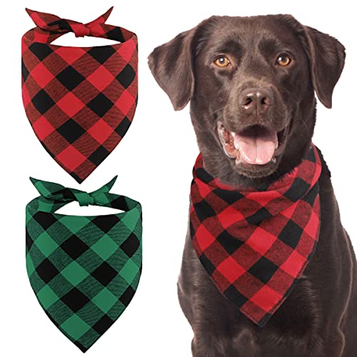 Kytely 2 Pack Fall Plaid Dog Bandanas Holiday Pet Dog Bandanas Christmas Bandana Buffalo Plaid Pet Scarf/Scarves Birthday Gift Accessories Pet Kerchief Washable for Small Medium Large Dogs Cats Pet