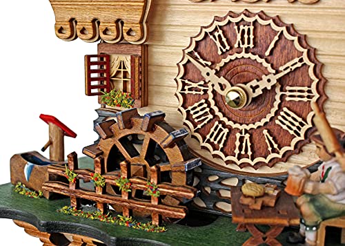 Trenkle Quartz Cuckoo Clock Black Forest House with Moving Black Forest Woman and Mill Wheel, with Music TU 4215 QM