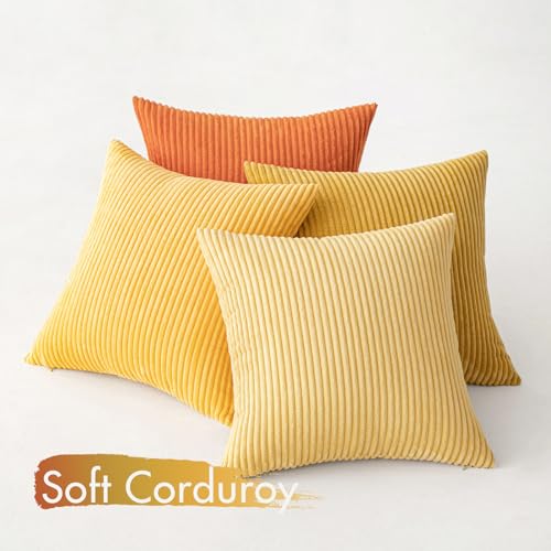 MIULEE Corduroy Cushion Covers Soft Decorative Square Throw Pillow Covers for Spring Cushion Soft Pillowcase Striped Corduroy Cushion Covers Pack of four for Home decor Sofa 18x18 Inch Orange - Image 3
