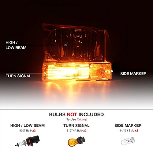 Vipmotoz Chrome Housing Headlight & Clear Turn Signal Corner Lamp Assembly Set For 1999-2004 Ford Superduty F250 F350 Pickup Truck & Excursion, Driver & Passenger Side #TOP2