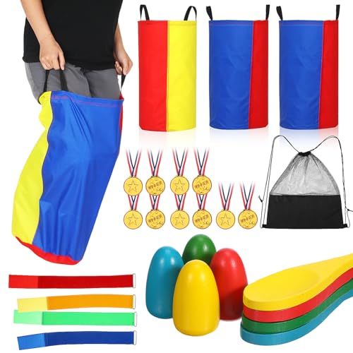 TOYANDONA Juegos Al Aire Libre 27 Bolsas De Papas para Niños Y Adultos De Relevos con Cuchara De Huevo Bandas De De 3 Patas Fiesta De Cumpleaños Día De Campo Reunión