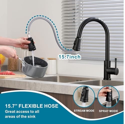 Touchless Kitchen Faucet Automatic Smart Faucet with Pull Down Sprayer Stainless Steel Matte Black Single Handle Motion Sensor Activated Faucet - Image 4