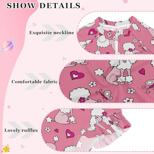 susiyo Pink Poodle Cute Dog Girls Long Sleeve One Piece Swimsuits Rash Guard Bathing Suit UPF 50+ Zipper Girl Swimwear4