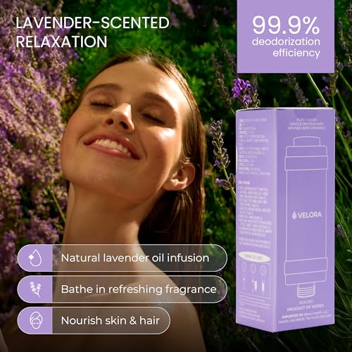 Image of Vitamin C Shower Filter and Water Softener for Hard Water - Aromatherapy Shower Head Attachment - Universal Fit, No Tools - Reduces Dry, Itchy Skin and Nourish Hair - Lavender-Scented