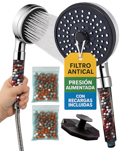 Alcachofa De Ducha Alta Presión Con Filtro Antical Para Agua Dura Con Manguera Recargas Incluidas Para Cabello Graso Y Piel Sensible Ideal Para Niños Mujeres Hombres Y Personas Mayores