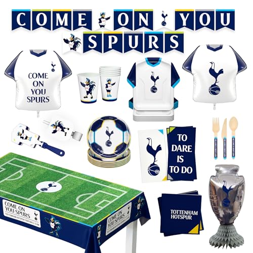 Tottenham Hotspur FC Set Festa Ufficiale 77 Pezzi | Kit Tutto-in-Uno per 6 Ospiti Con Stoviglie USA e Getta, Palloncini Maglia, Decorazioni & Accessori | Perfetto per Partite & Compleanni