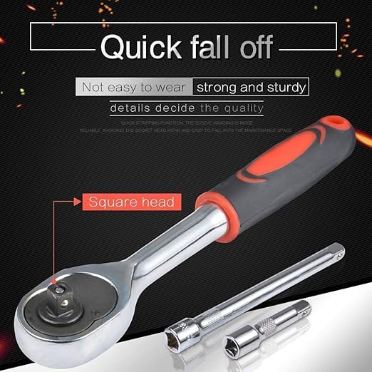 46 Piece Tool Kit, Professional Auto Repair Tool Set, Socket Set Ratchet Wrench Automobile Repair Maintenance Tools Combination Hardware for Home Office 1