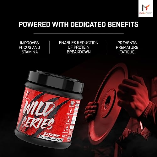 Image of MUSCLE FACTORY Wild Series Ultimate Pre-Workout Formula | Extreme blend with EAA for Energy, Strength, Mental Focus & Powerfull Pumps | (250gms - 50 servings) - Insane beast