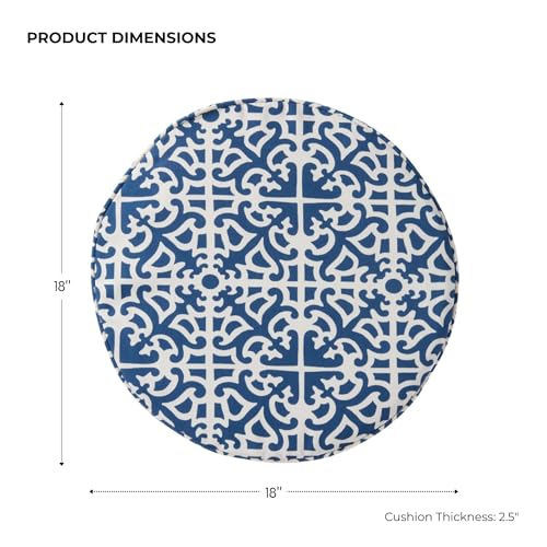 Outdoor 18 inch Round Patio Dining Chair Pads – Comfortable Fiber-Filled Seat Cushions with Ties, Reversible Polyester Fabric, 2 Pack, Indigo Blue Lattice by Greendale Home Fashions - Image 5