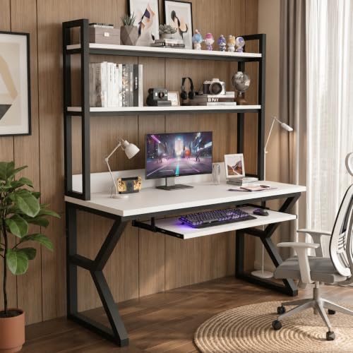 Image of TEKAVO Malto Computer Table for Home Pc | Office Table for Home | with Book Shelf, Study Table with Hutch, Modern Workstation, Black & White Wood, Metal (120 Cm x 60 Cm x 75 Cm) - DIY