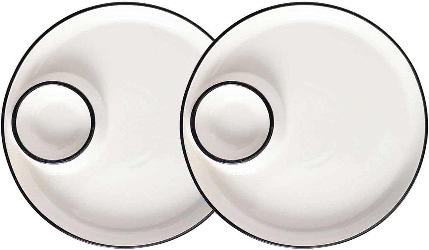 Dumpling plate with sauce dish,Fries Dish,2Pack Ceramic Chip N Dip Serving Dish, Round Snacks Appetizers Serving Tray Divided Platter Set, Sushi Plate with Sauce Compartment-Sun (Color : Avocado) (C