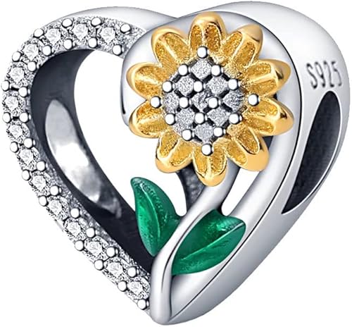 Abalorio de girasol para madre, regalo de cumpleaños, Navidad, cuentas colgantes de plata de ley 925 para pulseras, Plata esterlina, No es una