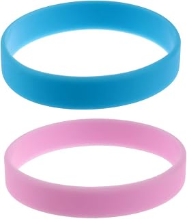 ziyuan 2 Pcs Fashion Silicone Rubber Elasticity Wristband Wrist Band Cuff Bracelet Bangle, Blue & Pink