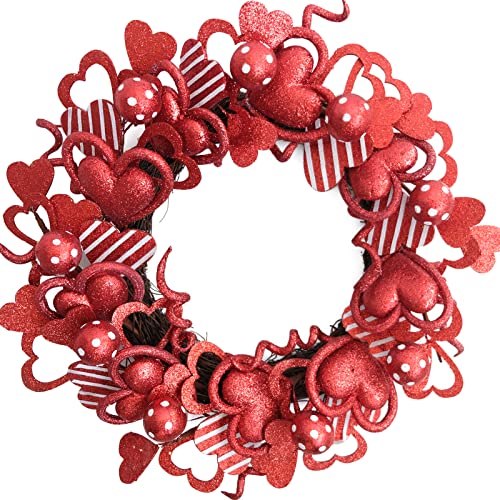 Idyllic 20 Inch Red Glitter Heart-Shaped Wreath for Valentines Day, Weddings and Home Decor - Perfect Valentines Day Wreaths for Front Door and Valentine's Day Decorations