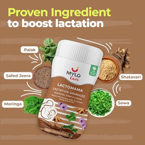 Image of Mylo Lactomama Granules - Lactation Supplement for breastfeeding with Shatavari to Increase Breast Milk - 300 g each | With Herbs like Moringa, Sowa & 5 Others | 2 Scoops per Serving (Pack of 6, Chocolate)