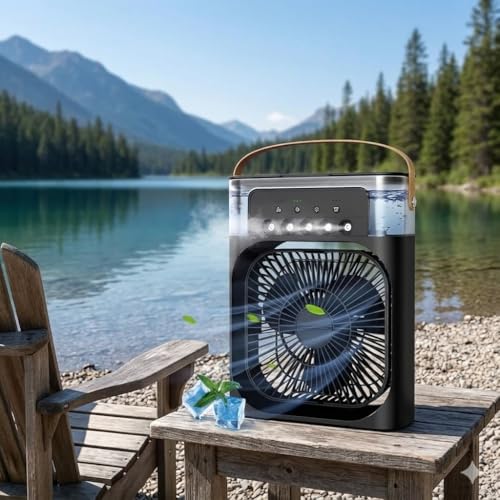 Image of Drumstone 𝟱 𝗬𝗲𝗮𝗿 𝗘𝘅𝗰𝗹𝘂𝘀𝗶𝘃𝗲 𝗪𝗮𝗿𝗿𝗮𝗻𝘁𝘆 Mini USB Air Cooler Fan with Ice Chamber | Rechargeable Battery Operated Personal Cooling Fan | Blower Air Cooler for Bedroom, Office