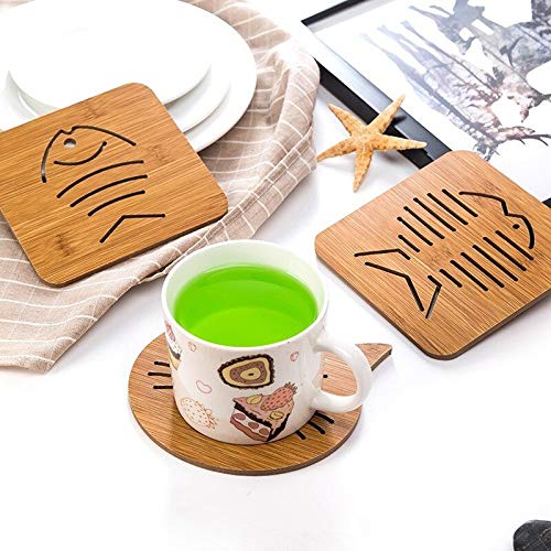Naidev Cartoon Pattern Solid Wood Coaster Set Antiscalding Heat Insulation Pad Wooden Table Mat Non-Slip Kitchen Coasters- 6Pcs Hot Pan Pads (Random Pattern) 1