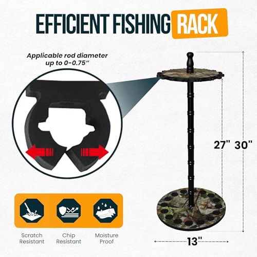 Image of Rush Creek Creations 16-Rod Round Fishing Rod Holder for Garage, 360 Access Holder for Fishing Rods, Reels, and Gear, Securely Holds 16 Rods, Camouflage (Pack of 6)