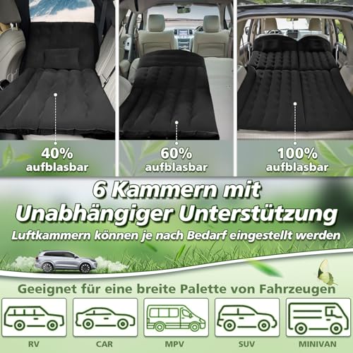 YOOHBERRYS Auto Matratze, 200 * 125cm SUV Auto Luftmatratze mit Luftpumpe, 2 Kissen, Rücksitz Luftmatratze Kissen, Verdickte Beflockung Aufblasbare Auto Bett Kofferraum für Camping