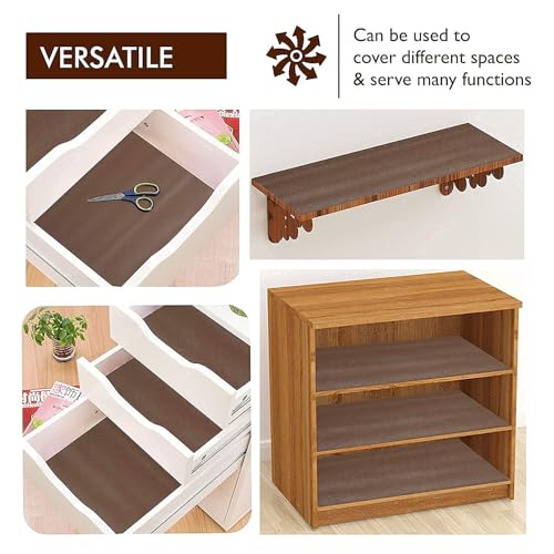 Image of Anti-Slip Kitchen Cabinet Drawer Shelf Mat Liner Sheets for Waterproof Shelf Paper with Modern Pattern EVA Cabinet Mat Easy to Cut- Sheet for Fridge (Brown, 45x125 CM)