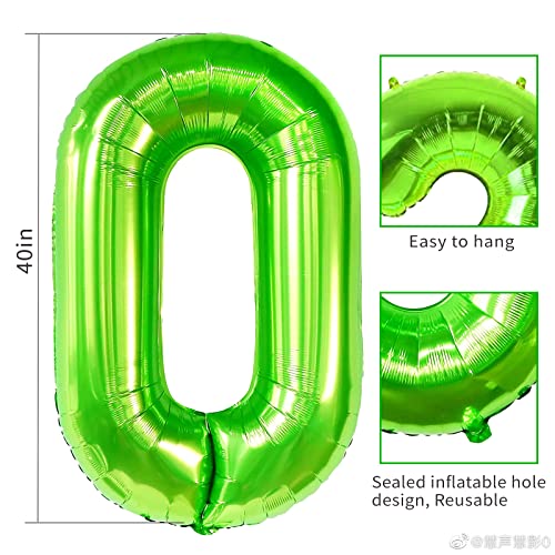 Image of 40 Inch Green 0 Balloon, Large Self Inflating Number Balloons 0-9