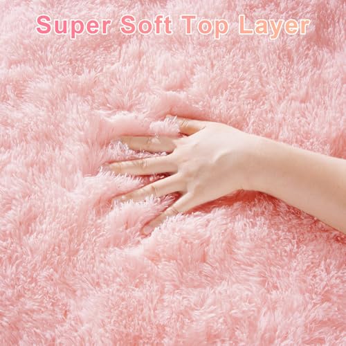 Pink Fluffy Area Rug - 3x5 Kids Rug for Bedroom, Nursery, Playroom & Dorm
