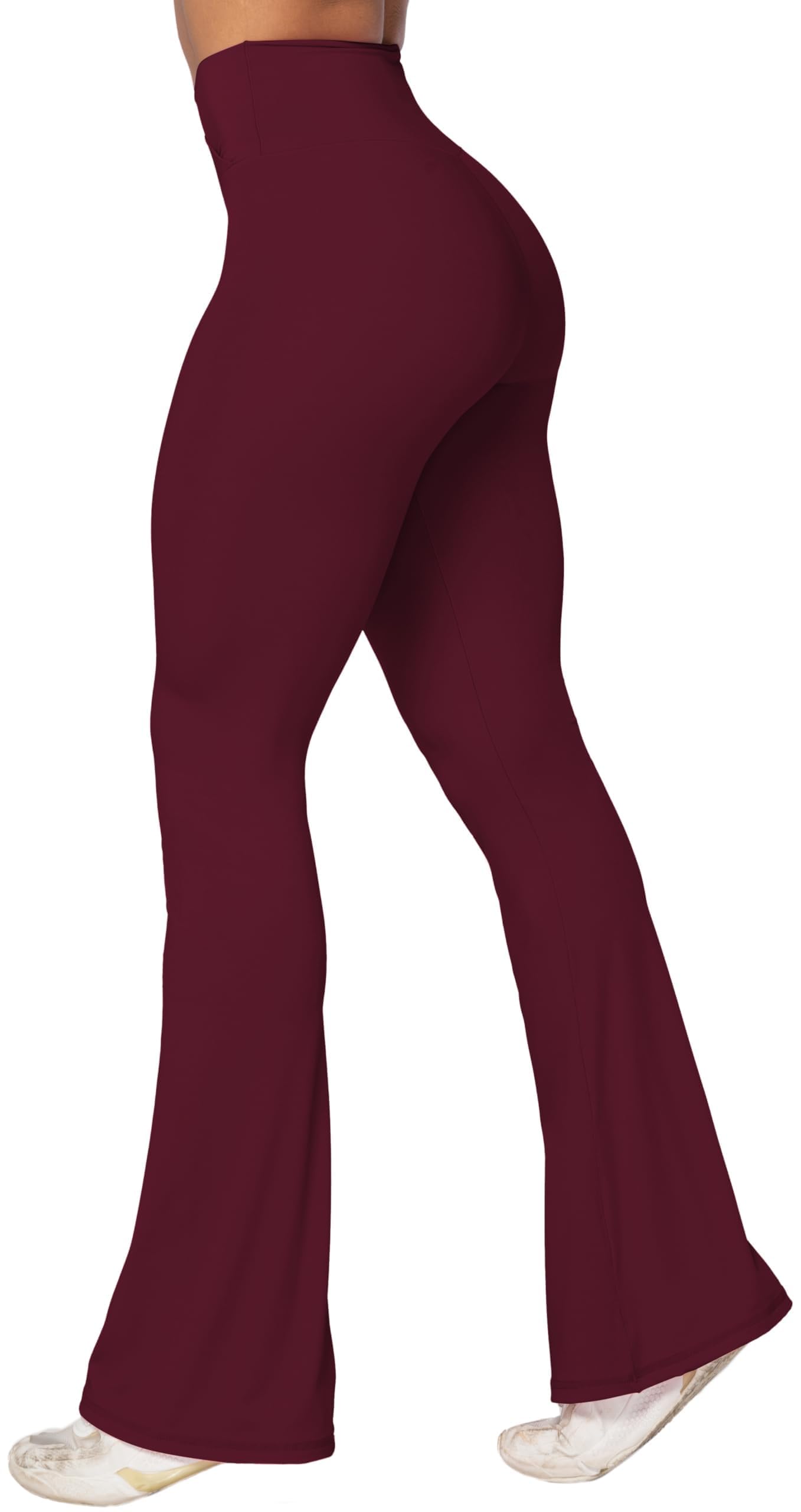 Sunzel Flare Leggings, Crossover Yoga Pants with Tummy Control, High-Waisted and Wide Leg — Black Cherry by Amazon