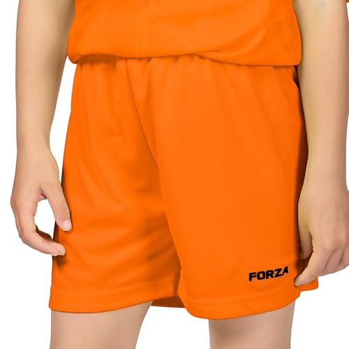 FORZA Kids' Geo Football Shorts | Unisex Youth Football Shorts - Quick Dry Fabric with Adjustable Waistband - [Age 5-14] (UK, Age, 9 Years, 10 Years, Regular, Fluro Orange)