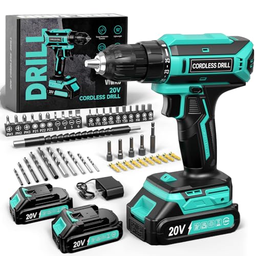 Cordless Drill, 20V MAX Power Drill Set with 2 Batteries & Charger, 3/8 Inch Keyless Chuck, Variable...