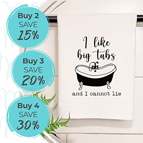 Moonlight Makers Decorative Hand Towel, Waffle Weave, Soft Absorbent Cotton, Gift Idea, Home Bathroom/Kitchen Decor, Dish Cloth, Funny Design, Multi-Purchase Discounts (I Like Big Tubs & I Cannot Lie) #TOP3
