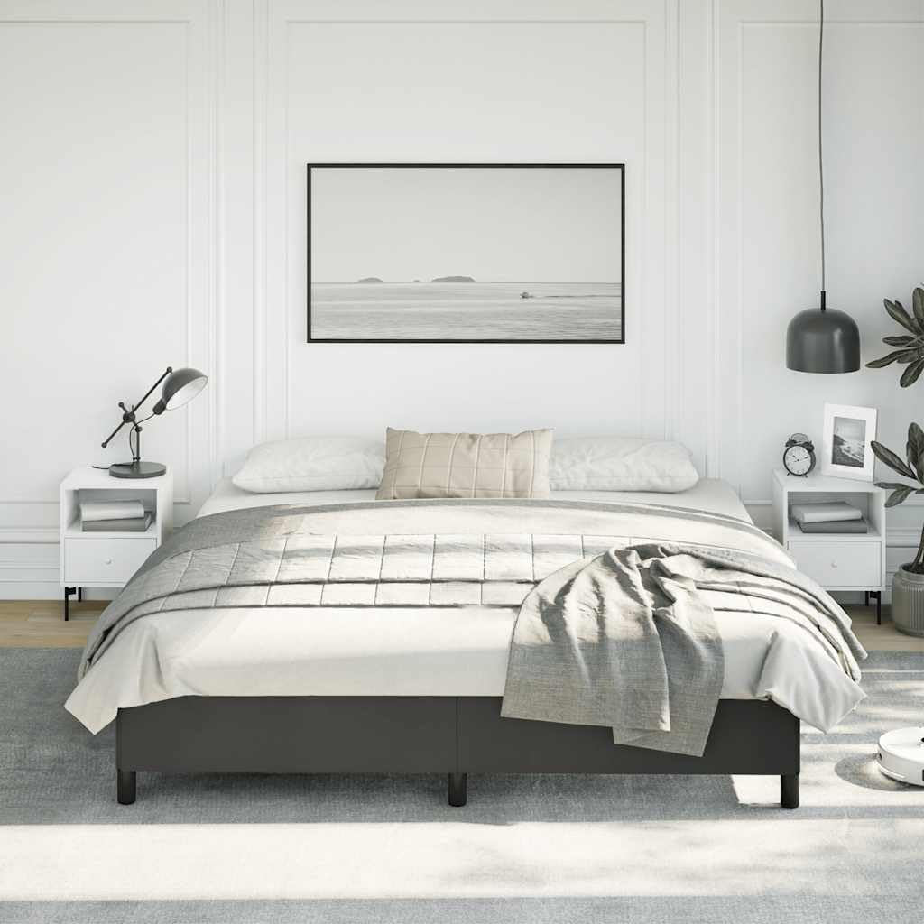 King Size Bed Frame Black Faux Leather Platform with Sturdy Engineered Wood, Heavy-Duty Slatted Foundation, Modern Minimalist Design for Bedroom Mattress Support