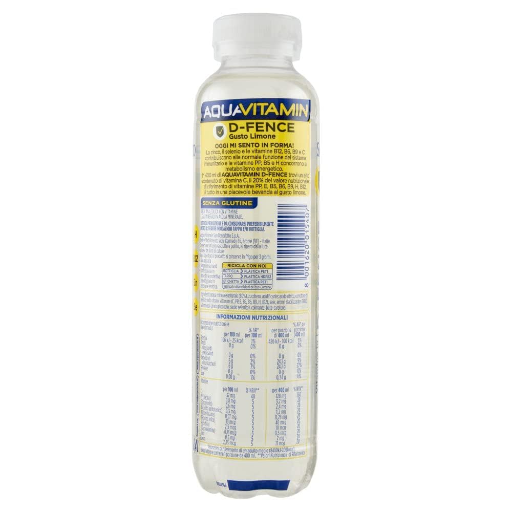 Italian Gourmet Aquavitamin bevanda Testpaket 48 x 400ml Vitaminwasser PET | Mix aromatizzato con vitamine, erfrischender Durstlöscher in praktischen, Gesamtnettogewicht 19,2 L + Kostenlos Polpa 400g