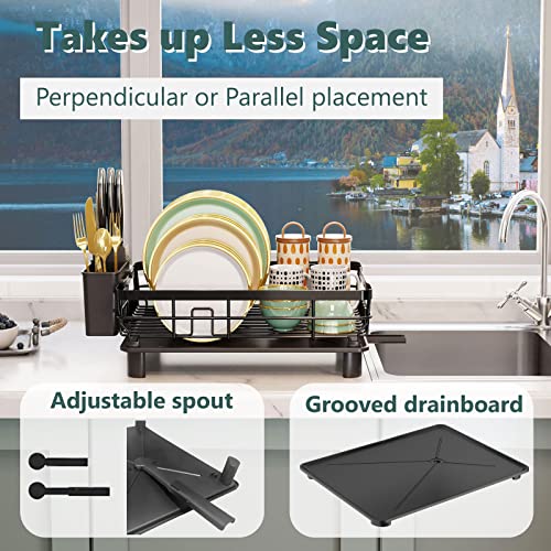 Aiderly WDJBK01 Iron Dish Drying Rack With Drainboard Dish Drainers For Kitchen Counter Sink Adjustable Spout Dish Strainers thumb #2