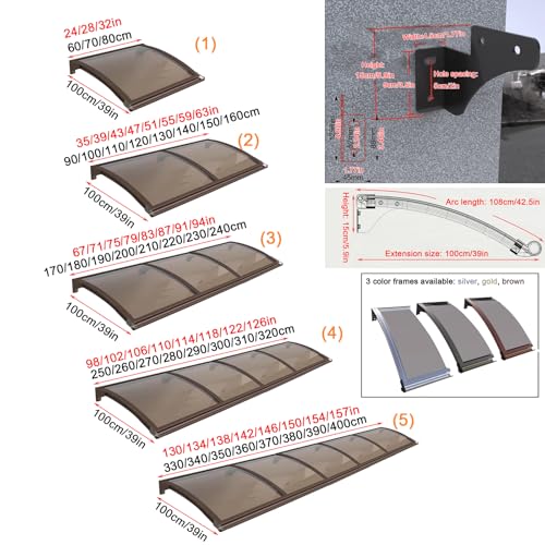 Auvent de porte élégant doré de taille 166 en polycarbonate premium