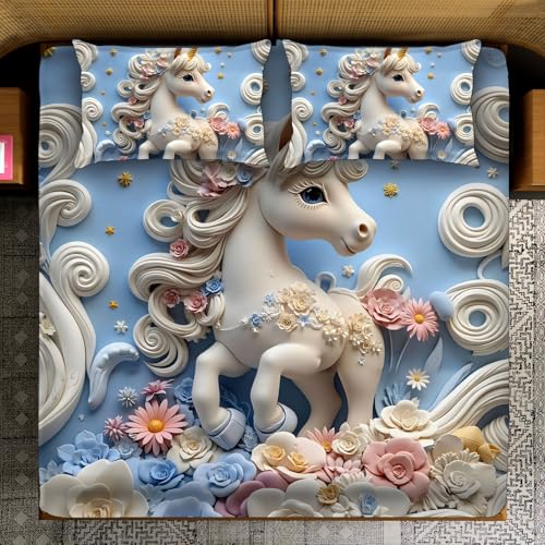 Image of King Size 7D Digital Print Bedsheet - 350 TC Cotton, Kids Friendly Design, Soft & Breathable 180 GSM Fabric, Machine Washable, Gift-Ready Packaging. (108x108 Inches). (Unicorn)