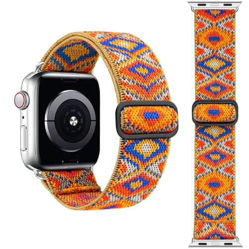 Stretchy Solo Loop Strap Compatible with Apple Watch Band 38mm 40mm 41mm 42mm 44mm 45mm 46mm 49mm,Soft Nylon Elastic Strap for iWatch Series 11 10 9 8 7 6 5 4 3 2 1 SE 3 2 Ultra 3 2 Orange Inca Totem by Greatfine - Used condition - US$5.09