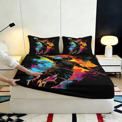 Drap housse graffiti 180x200 avec grand bonnet antidérapant et microfibre lavable