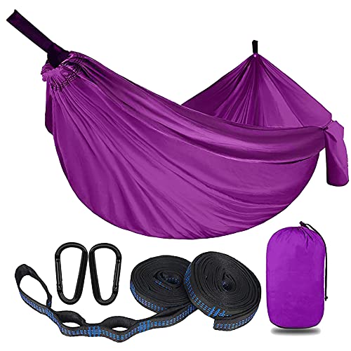 Ledph Ultra-Léger Hamac Bivouac D'Extérieur, Hamac Toile de Parachute Portable, Double Hamac Survie Max Payload 300kg, 270x140cm, 2 Mousquetons, 2 Sangles, pour Jardin D'Interieur/Extérieur,Violet