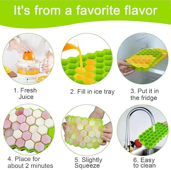 Image of Silicone Honeycomb 37 Cavity Ice Cube Tray for Freezer Moulds Small Cubes Whiskey Fridge Bar Soft Ice Cube Tray -Pack of 1-Blue COLUER