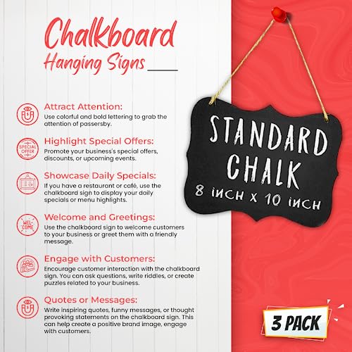 3 Hanging Chalkboard Signs Large 8X10" Acrylic - Double Sided | Standard Chalk & Other Side For Liquid Chalk Marker- Memo Message Sign - Mini Blackboard - Crafts (Advanced Group Corp.) #TOP2