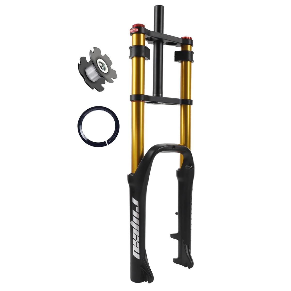 RUJIXU 20 Inch Fat Fork Bike Air Suspension Forks for 4.0 Fat Tires, Travel 110mm Adjustable Rebound Double Shoulder Front Fork 1-1/8