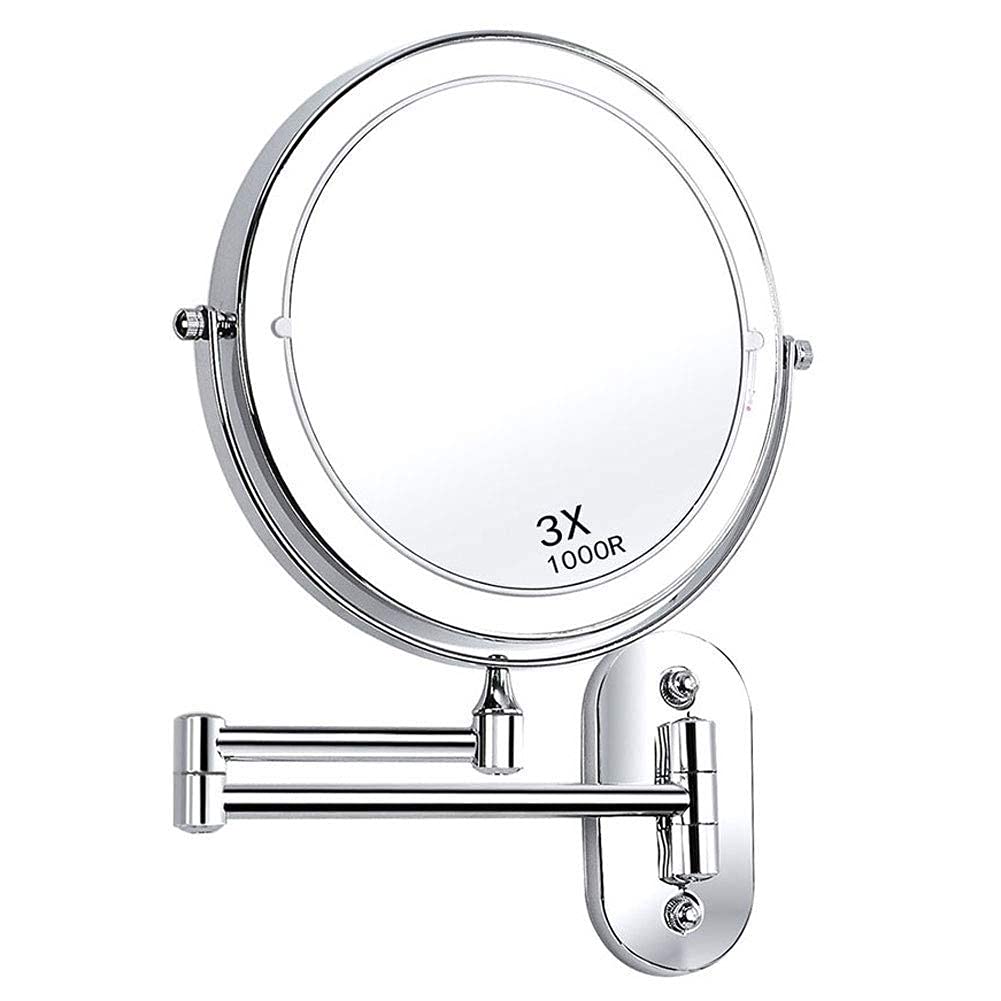 Miroir de maquillage mural contre le manque de lumière : zoom 5X et bras extensible