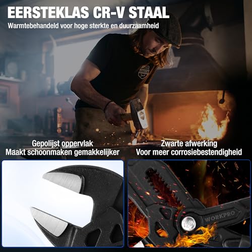 WORKPRO snel verstelbare waterpomptang 180 mm, grijpt tot 40 mm, zonder tanden, hoogwaardige Cr-V staal, parallelle bekken met dubbele werkbesparende handgrepen - Afbeelding 6