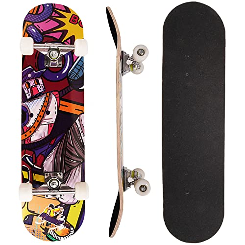 31 Inch Skateboard Boys/Girl, 9-Ply Maple Desk Skate Board For Cruising, Carving, Tricks And Downhill，Birthday, Christmas, Valentine's Gifts (Jiqiren) #TOP21