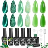 beetles Gel Polish Green Gel Nail Polish Set, St Patrick Day 6 Colors Cat Eye Jelly Glitter for Salon Manicure Nail Art DIY at Home UV LED Needed Gifts for Women Girls Enchanted Forest